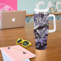 Japanese Hawaiian Crane Tumbler With Handle Purple Tapa Patchwork Pattern