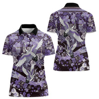 Japanese Hawaiian Crane Women Polo Shirt Purple Tapa Patchwork Pattern
