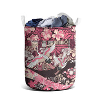 Japanese Hawaiian Crane Laundry Basket Soft Pink Tapa Patchwork Pattern LT9 - Polynesian Pride