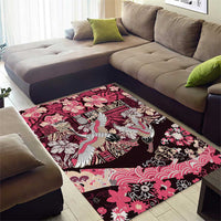 Japanese Hawaiian Crane Area Rug Soft Pink Tapa Patchwork Pattern