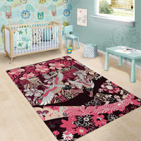 Japanese Hawaiian Crane Area Rug Soft Pink Tapa Patchwork Pattern