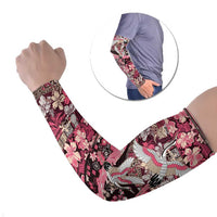 Japanese Hawaiian Crane Arm Sleeves Soft Pink Tapa Patchwork Pattern LT9 Set of 2 Pink - Polynesian Pride
