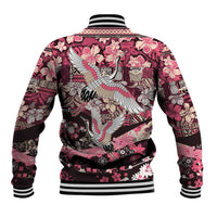 Japanese Hawaiian Crane Baseball Jacket Soft Pink Tapa Patchwork Pattern LT9 - Polynesian Pride