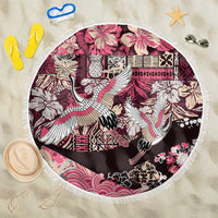 Japanese Hawaiian Crane Beach Blanket Soft Pink Tapa Patchwork Pattern LT9 One Size 150cm Pink - Polynesian Pride