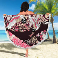 Japanese Hawaiian Crane Beach Blanket Soft Pink Tapa Patchwork Pattern LT9 - Polynesian Pride