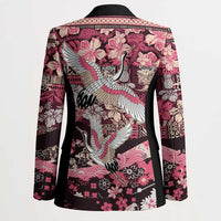 Japanese Hawaiian Crane Blazer Soft Pink Tapa Patchwork Pattern LT9 - Polynesian Pride