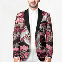 Japanese Hawaiian Crane Blazer Soft Pink Tapa Patchwork Pattern LT9 - Polynesian Pride