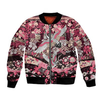 Japanese Hawaiian Crane Bomber Jacket Soft Pink Tapa Patchwork Pattern LT9 Unisex Pink - Polynesian Pride
