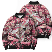 Japanese Hawaiian Crane Bomber Puffer Jacket Soft Pink Tapa Patchwork Pattern LT9 - Polynesian Pride
