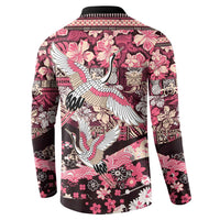 Japanese Hawaiian Crane Button Sweatshirt Soft Pink Tapa Patchwork Pattern LT9 - Polynesian Pride
