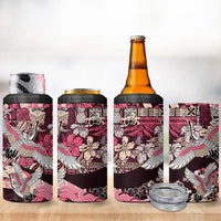 Japanese Hawaiian Crane 4 in 1 Can Cooler Tumbler Soft Pink Tapa Patchwork Pattern