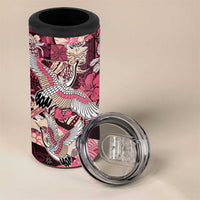 Japanese Hawaiian Crane 4 in 1 Can Cooler Tumbler Soft Pink Tapa Patchwork Pattern
