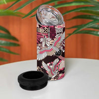 Japanese Hawaiian Crane 4 in 1 Can Cooler Tumbler Soft Pink Tapa Patchwork Pattern
