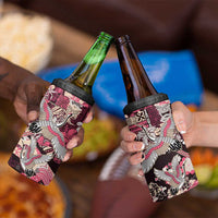 Japanese Hawaiian Crane 4 in 1 Can Cooler Tumbler Soft Pink Tapa Patchwork Pattern