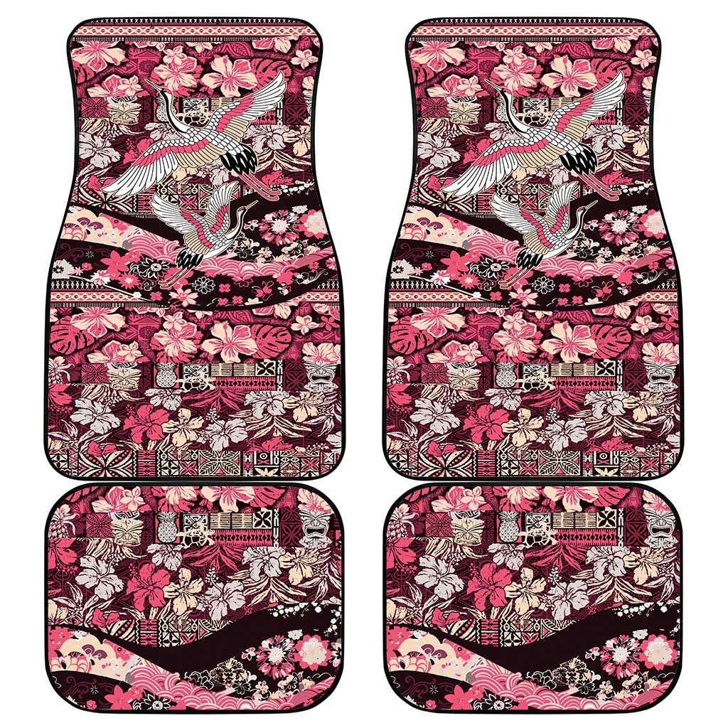 Japanese Hawaiian Crane Car Mats Soft Pink Tapa Patchwork Pattern LT9 - Polynesian Pride