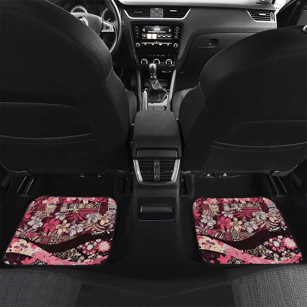 Japanese Hawaiian Crane Car Mats Soft Pink Tapa Patchwork Pattern LT9 Set 2pcs - Back Pink - Polynesian Pride
