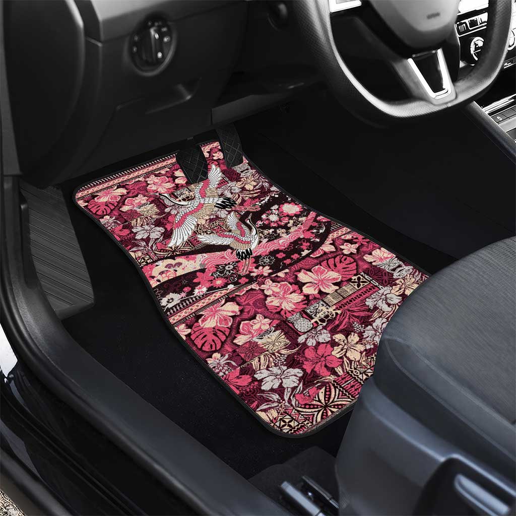 Japanese Hawaiian Crane Car Mats Soft Pink Tapa Patchwork Pattern LT9 - Polynesian Pride