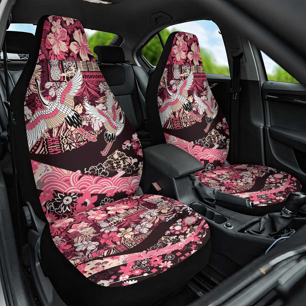 Japanese Hawaiian Crane Car Seat Cover Soft Pink Tapa Patchwork Pattern LT9 One Size Pink - Polynesian Pride