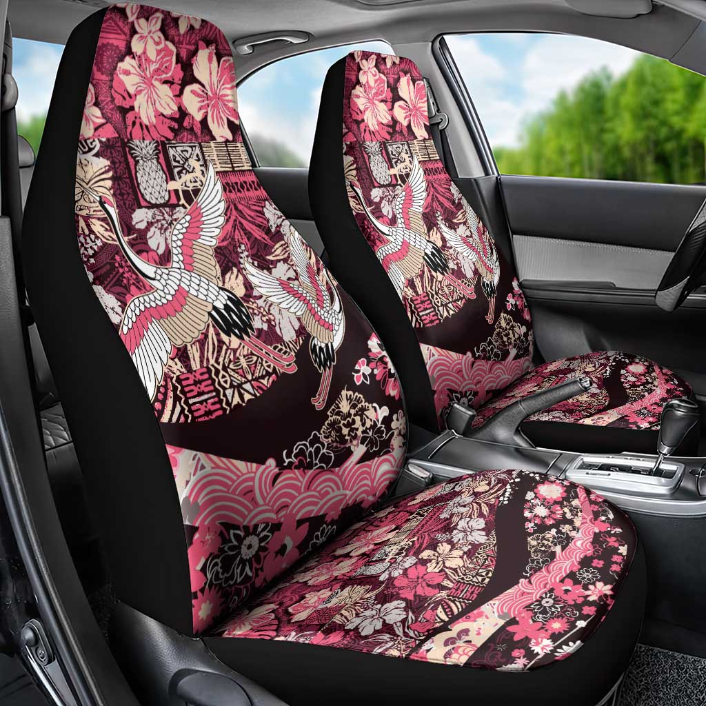 Japanese Hawaiian Crane Car Seat Cover Soft Pink Tapa Patchwork Pattern LT9 - Polynesian Pride