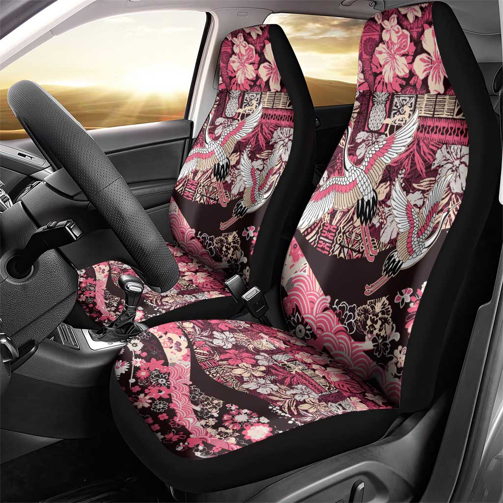 Japanese Hawaiian Crane Car Seat Cover Soft Pink Tapa Patchwork Pattern LT9 - Polynesian Pride