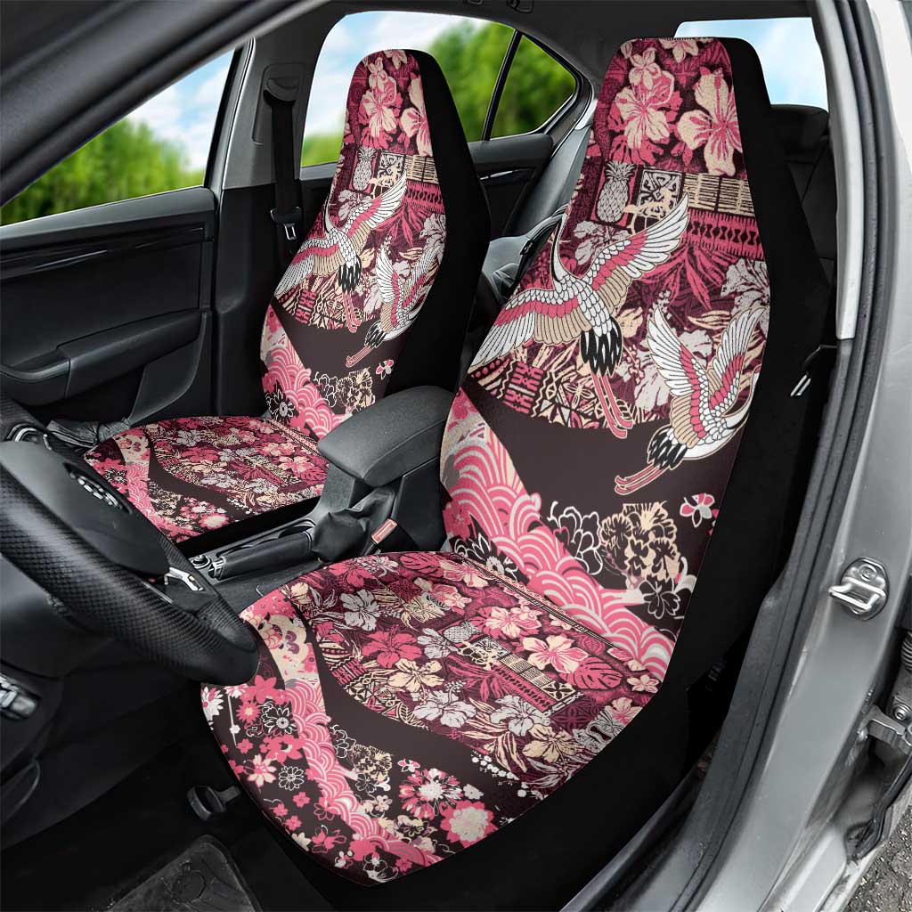 Japanese Hawaiian Crane Car Seat Cover Soft Pink Tapa Patchwork Pattern LT9 - Polynesian Pride