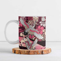 Japanese Hawaiian Crane Ceramic Mug Soft Pink Tapa Patchwork Pattern LT9 Pink - Polynesian Pride