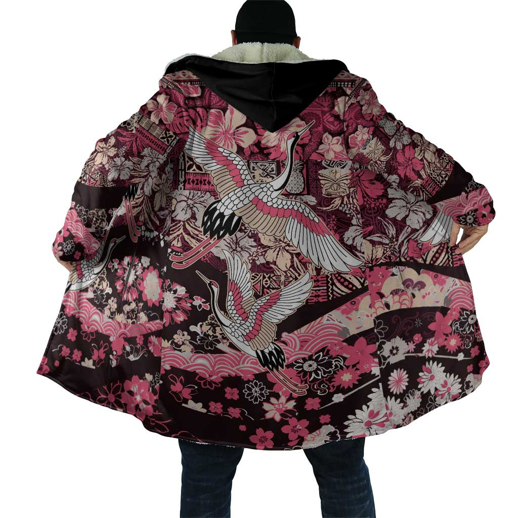 Japanese Hawaiian Crane Cloak Soft Pink Tapa Patchwork Pattern LT9 - Polynesian Pride
