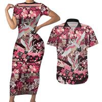 Japanese Hawaiian Crane Couples Matching Short Sleeve Bodycon Dress and Hawaiian Shirt Soft Pink Tapa Patchwork Pattern LT9 Pink - Polynesian Pride