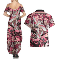 Japanese Hawaiian Crane Couples Matching Summer Maxi Dress and Hawaiian Shirt Soft Pink Tapa Patchwork Pattern LT9 - Polynesian Pride