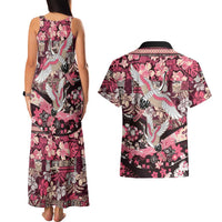 Japanese Hawaiian Crane Couples Matching Tank Maxi Dress and Hawaiian Shirt Soft Pink Tapa Patchwork Pattern LT9 - Polynesian Pride