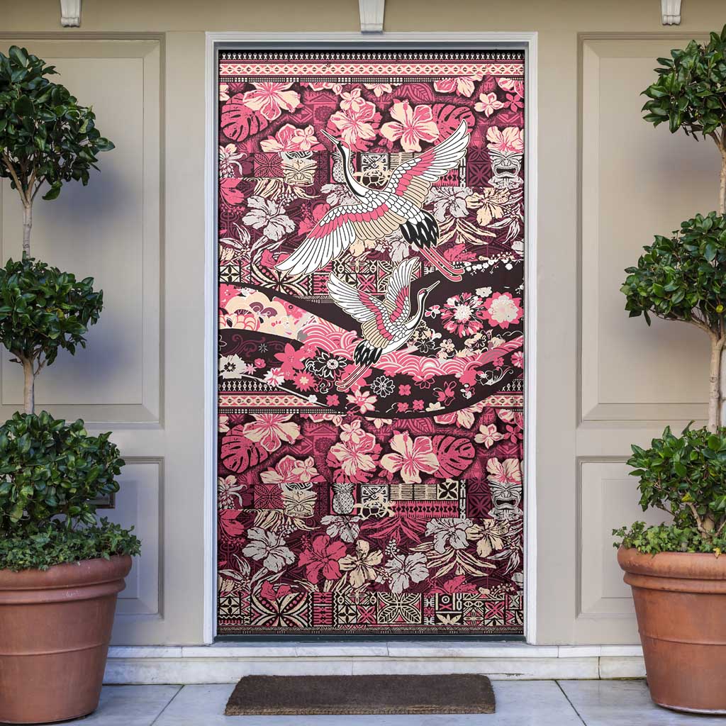Japanese Hawaiian Crane Door Cover Soft Pink Tapa Patchwork Pattern LT9 Pink - Polynesian Pride