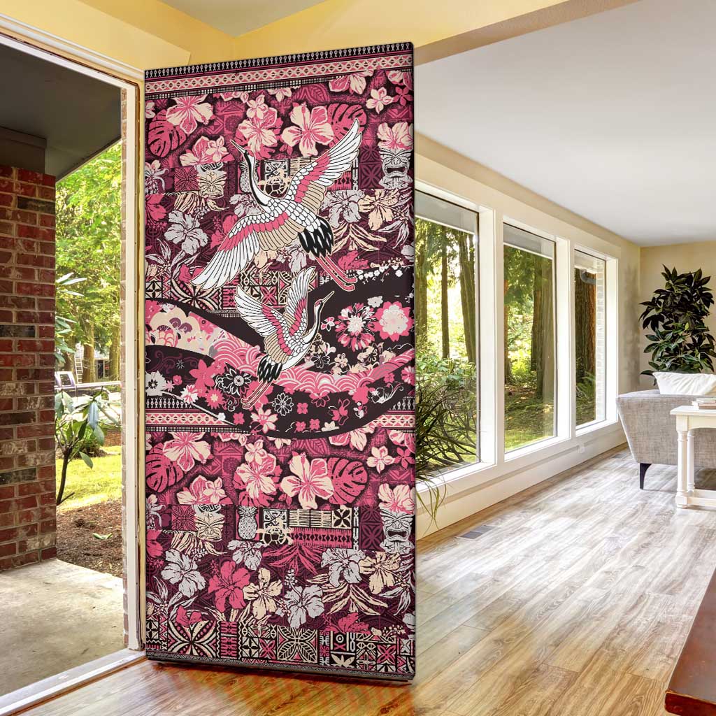 Japanese Hawaiian Crane Door Cover Soft Pink Tapa Patchwork Pattern LT9 - Polynesian Pride