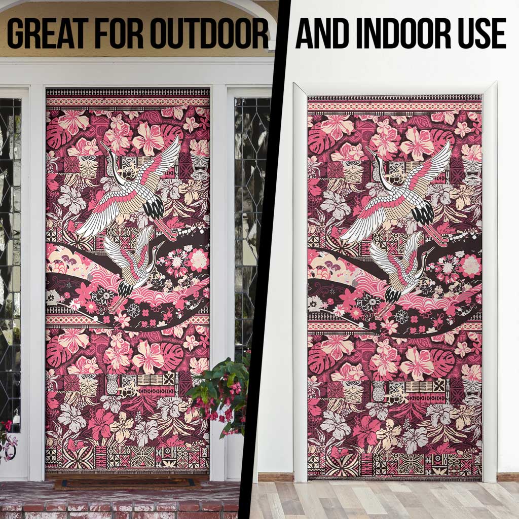 Japanese Hawaiian Crane Door Cover Soft Pink Tapa Patchwork Pattern LT9 - Polynesian Pride