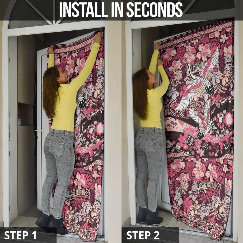 Japanese Hawaiian Crane Door Cover Soft Pink Tapa Patchwork Pattern LT9 - Polynesian Pride