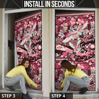 Japanese Hawaiian Crane Door Cover Soft Pink Tapa Patchwork Pattern LT9 - Polynesian Pride