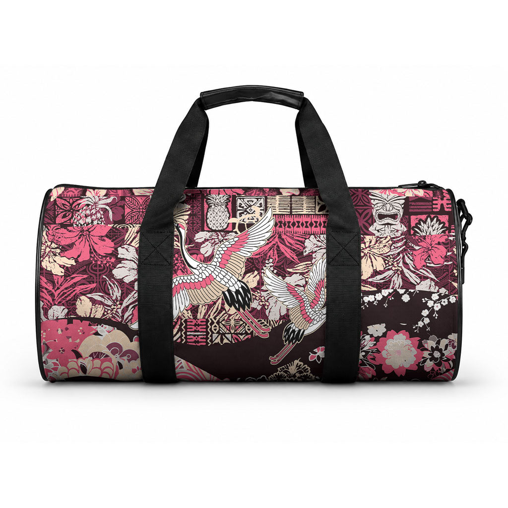 Japanese Hawaiian Crane Duffle Bag Soft Pink Tapa Patchwork Pattern LT9 One size Blue - Polynesian Pride