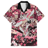 Japanese Hawaiian Crane Family Matching Off Shoulder Maxi Dress and Hawaiian Shirt Soft Pink Tapa Patchwork Pattern LT9 Dad's Shirt - Short Sleeve Pink - Polynesian Pride
