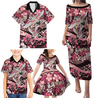 Japanese Hawaiian Crane Family Matching Puletasi and Hawaiian Shirt Soft Pink Tapa Patchwork Pattern LT9 - Polynesian Pride