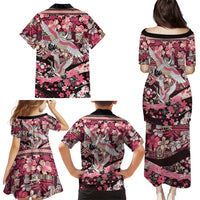 Japanese Hawaiian Crane Family Matching Puletasi and Hawaiian Shirt Soft Pink Tapa Patchwork Pattern LT9 - Polynesian Pride