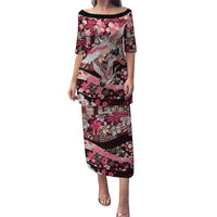 Japanese Hawaiian Crane Family Matching Puletasi and Hawaiian Shirt Soft Pink Tapa Patchwork Pattern LT9 Mom's Dress Pink - Polynesian Pride