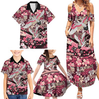 Japanese Hawaiian Crane Family Matching Summer Maxi Dress and Hawaiian Shirt Soft Pink Tapa Patchwork Pattern LT9 - Polynesian Pride