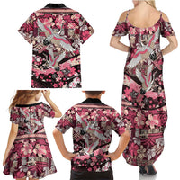 Japanese Hawaiian Crane Family Matching Summer Maxi Dress and Hawaiian Shirt Soft Pink Tapa Patchwork Pattern LT9 - Polynesian Pride
