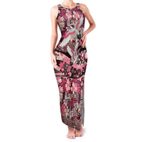 Japanese Hawaiian Crane Family Matching Tank Maxi Dress and Hawaiian Shirt Soft Pink Tapa Patchwork Pattern LT9 Mom's Dress Pink - Polynesian Pride