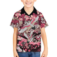 Japanese Hawaiian Crane Family Matching Tank Maxi Dress and Hawaiian Shirt Soft Pink Tapa Patchwork Pattern LT9 Son's Shirt Pink - Polynesian Pride