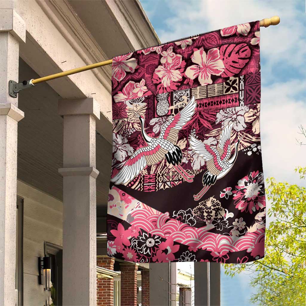 Japanese Hawaiian Crane Garden Flag Soft Pink Tapa Patchwork Pattern LT9 House Flag Pink - Polynesian Pride