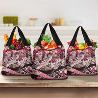 Japanese Hawaiian Crane Grocery Bag Soft Pink Tapa Patchwork Pattern LT9 3-pack One Size Pink - Polynesian Pride