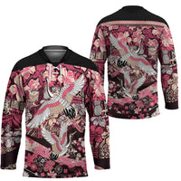 Japanese Hawaiian Crane Hockey Jersey Soft Pink Tapa Patchwork Pattern LT9 - Polynesian Pride
