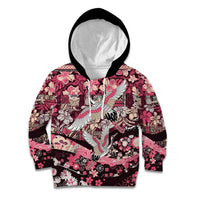 Japanese Hawaiian Crane Kid Hoodie Soft Pink Tapa Patchwork Pattern LT9 Hoodie Pink - Polynesian Pride