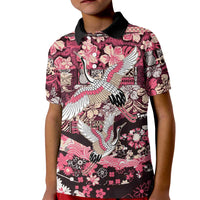 Japanese Hawaiian Crane Kid Polo Shirt Soft Pink Tapa Patchwork Pattern LT9 Kid Pink - Polynesian Pride