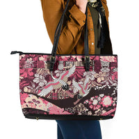 Japanese Hawaiian Crane Leather Tote Bag Soft Pink Tapa Patchwork Pattern LT9 - Polynesian Pride